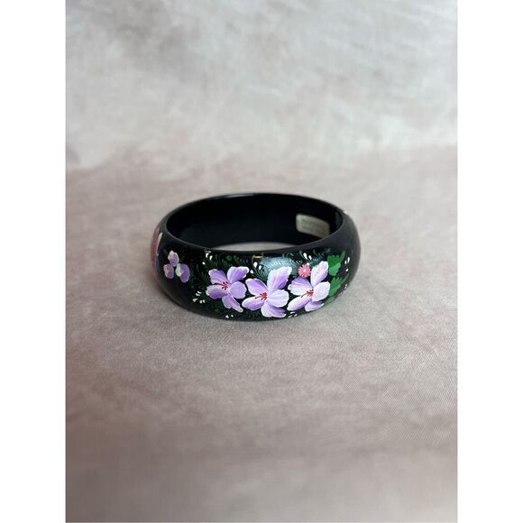 Vintage Floral Painted Bangle 1960s - Picture 3 of 6